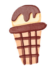 Chocolate Ice Cream Cone Illustration with Watercolor Style