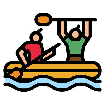 kayakers paddling yellow boat on water clip art preview
