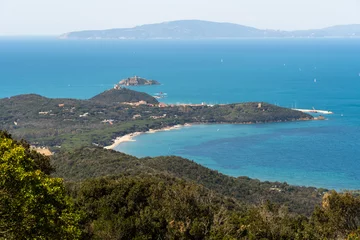Fotobehang Italy Tuscany, Punta Ala, the path Rio Palma, mountain biking and bike-bike, panoramic view of the coast and Punta Ala castle. © Roberto