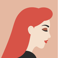 Woman portrait in minimal style. Female face profile. Red hair girl vector illustration