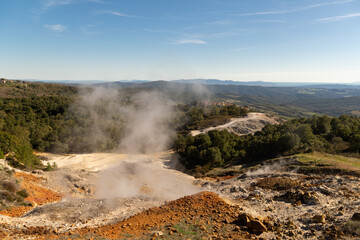 Italy Tuscany Sasso Pisano, the geothermal park with fumaroles and pools of mud and thermal water