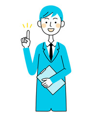 クリップボードを持って案内するビジネスマン　イラスト素材