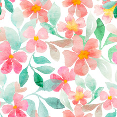 Flowers watercolor seamless pattern. Illustration. Hand drawn. Mother's Day, wedding, birthday, Easter, Valentine's Day. Bright pastel colors. Texture.