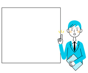 案内するビジネスマン　注意　コピースペース　イラスト