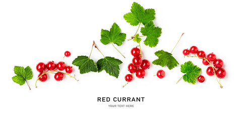 Red currant berry with leaves creative border.