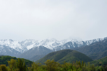 Snow mountains peak on the Caucasus. Winter Russia.