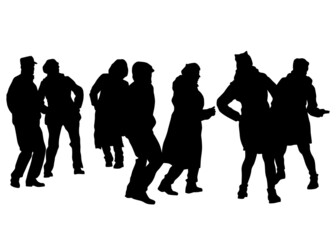 Big crowds people walking on white background