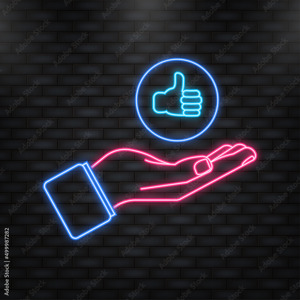 Poster neon icon. flat like comment for web background design. social media like icon with hand. comment si