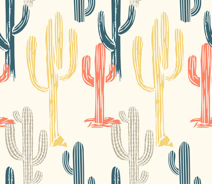 Seamless pattern vector summer cactus on desert, Beautiful seamless vector floral summer tropical pattern background with cactuses, succulents. Perfect for wallpapers, web page backgrounds,