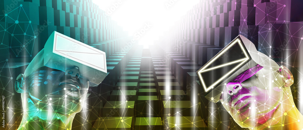 Poster digital cyber world metaverse technology for metaverse simulation innovation connection global block