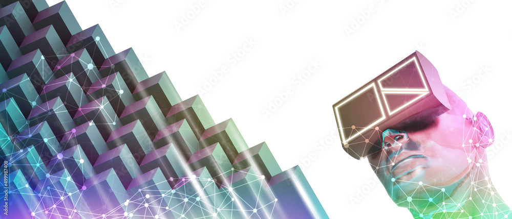 Poster digital cyber world metaverse technology for innovation connection blockchain and virtual reality gl