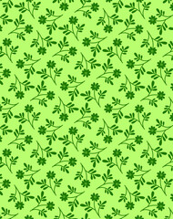 Monochrome decorative floral pattern with small modest flowers on a light green background