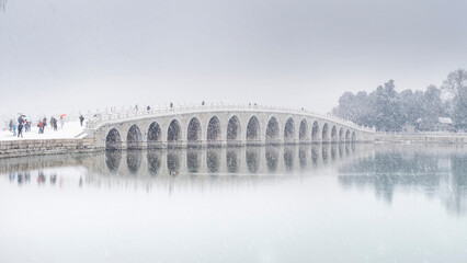 The beautiful 17-hole bridge, Beijing Summer Palace in winter