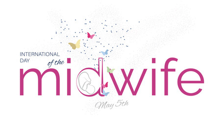 International Day of the midwife, with fetus vector and butterflies 