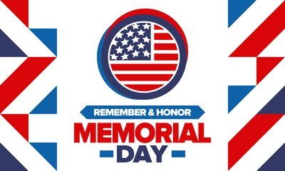 Memorial Day in United States. Remember and Honor. Federal holiday for remember and honor persons who have died while serving in the United States Armed Forces. Celebrated in May. Vector poster