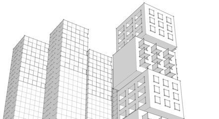 abstract modern architecture modular facade 3d illustration