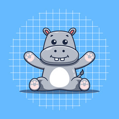 Cute hippo wants to be hugged vector illustration. Flat cartoon style.