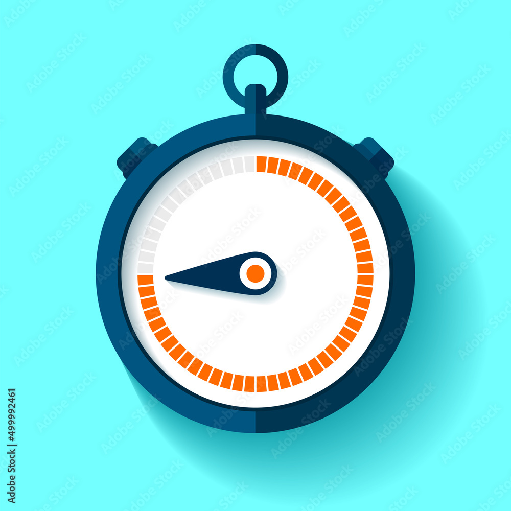 Poster stopwatch icon in flat style, round timer on color background. 45 seconds. sport clock. vector desig