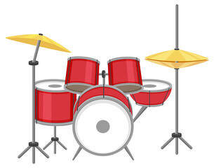 A drum set on white background