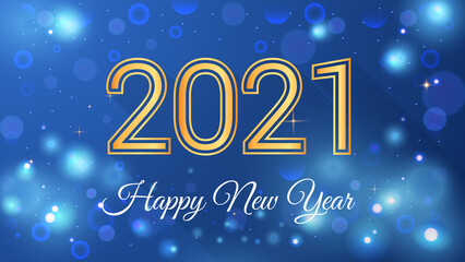 Happy New Year 2021 text design. Vector greeting illustration with golden numbers