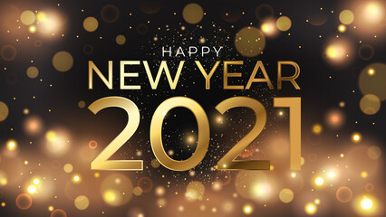 Happy New Year 2021 text design. Vector greeting illustration with golden numbers