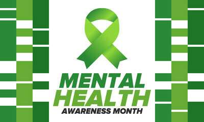 Mental Health Awareness Month in May. Annual campaign in United States. Raising awareness of mental health. Control and protection. Prevention campaign. Medical health care design. Vector illustration