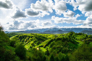 Obraz premium landscape with mountains, blue sky and clouds