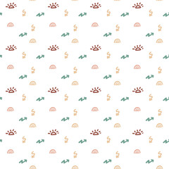 Cute seamless pattern with hand drawn doodle elements.