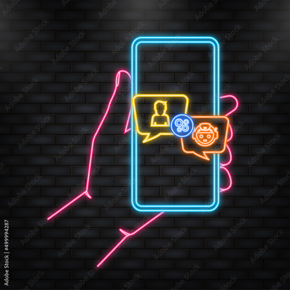 Poster neon icon. chatbot icon concept, chat bot or chatterbot. robot virtual assistance of website or mobi