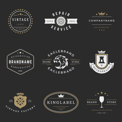 Retro logotypes vector set. Vintage graphics design elements for logos, identity, labels, badges, ribbons, arrows and other objects.