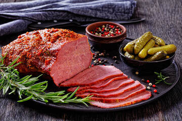 fresh sliced beef pastrami, roast beef meat