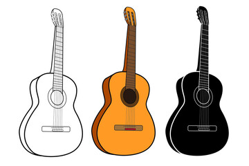 Set of Acoustic guitar isolated on white background. Vector illustration