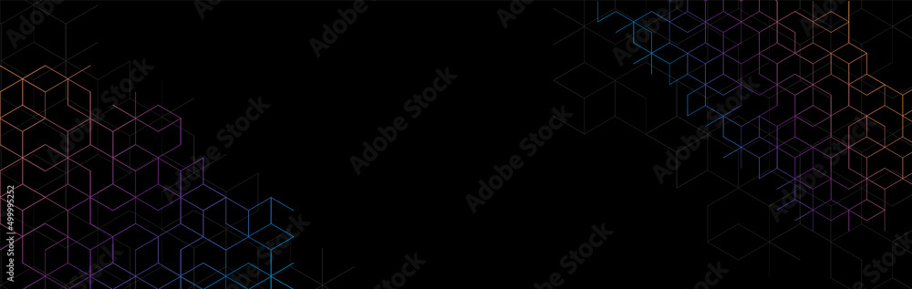 Aufkleber Dark hexagon abstract technology background with blue and pink colored bright flashes under hexagon. Hexagonal gaming vector abstract tech background.