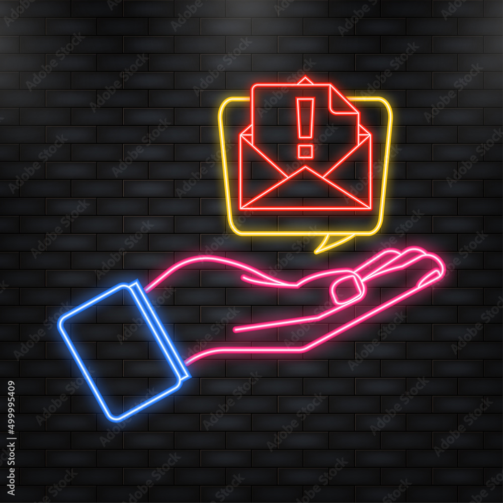 Poster neon icon. illustration for mobile app design. message notification icon. alert message. banner vect