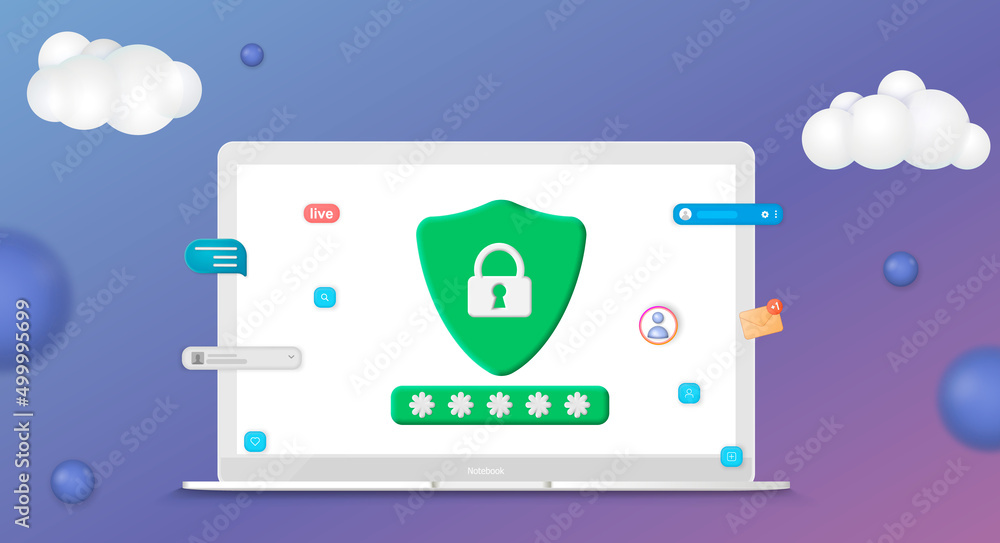 Aufkleber Password check in personal web account 3d icon. Protection of user data on website. Custom application with dual safety authentication and digital interface. Realistic isolated vector