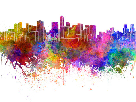 Mexico City skyline in watercolor background © Paulrommer