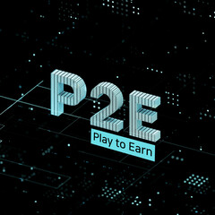 The letter "P2E" expressed in a digital way.