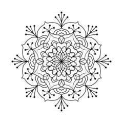 Hand drawn mandala art with floral doodle pattern. Vector illustration isolated on a white background for coloring page, meditation, print and more.