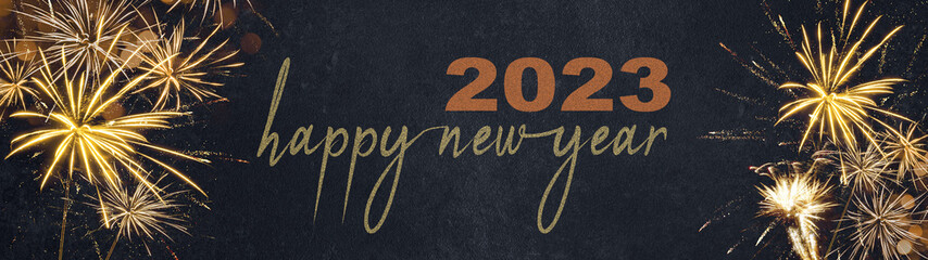 HAPPY NEW YEAR 2023 - Festive silvester New Year's Eve Party background panorama greeting card...