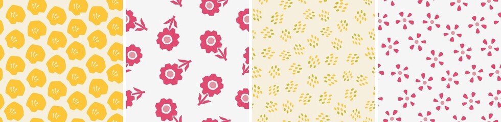 Set of vector seamless patterns. Floral and abstract shapes