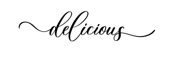 Delicious lettering hand drawn calligraphy inscription isolated on white background. Vector illustration.
