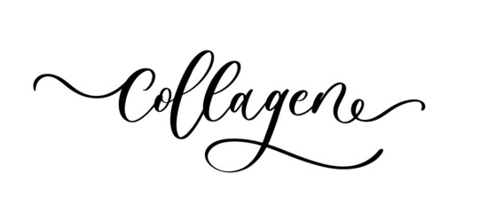 Collagen lettering and calligraphy inscription for medical, science, educational use, skincare.