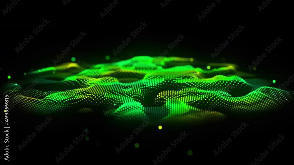 Poster abstract green digital wave of dots technology network connection structure background. looped 4k an