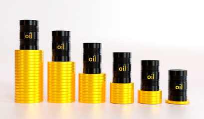 3d illustration ,oil tanks on golden coins,3d rendering