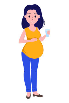 Isolated character. Pregnant smiling girl, woman. Cartoon flat illustration. Waiting for a baby.