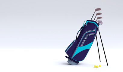 3d illustration, bag with golf clubs, copy space, 3d rendering.