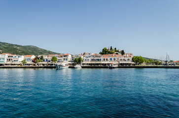Naklejka na ściany i meble Panorama of the tourist island of Skiathos in Greece.