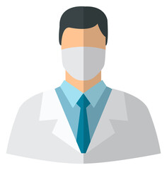 Doctor icon. Man avatar in medical mask and coat