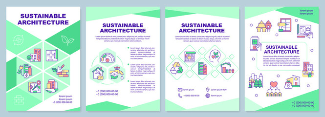 Sustainable architecture green brochure template. Protect environment. Leaflet design with linear icons. 4 vector layouts for presentation, annual reports. Arial-Black, Myriad Pro-Regular fonts used