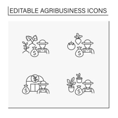 Agribusiness line icons set. Herb farming, vegetable cultivation, herb store, gardening.Profitable business concept. Isolated vector illustrations. Editable stroke